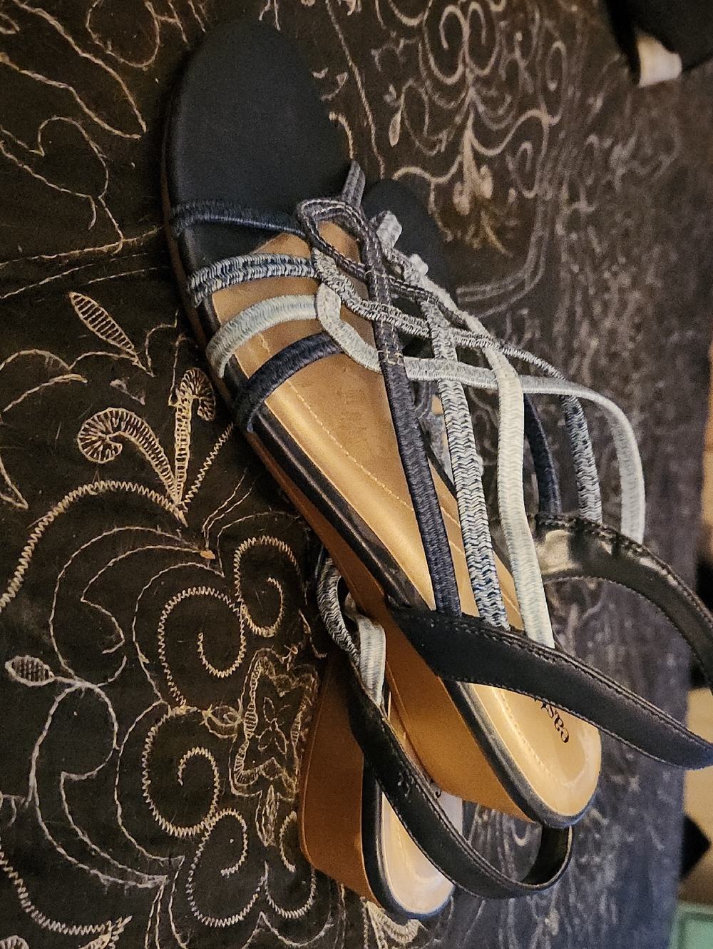 East 5th Navy and Light Blue Strappy Slingback Sandals